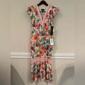 Adrianna Papell Maxi Dress with Pink, Yellow & Green Floral Print Size 2 NWT
